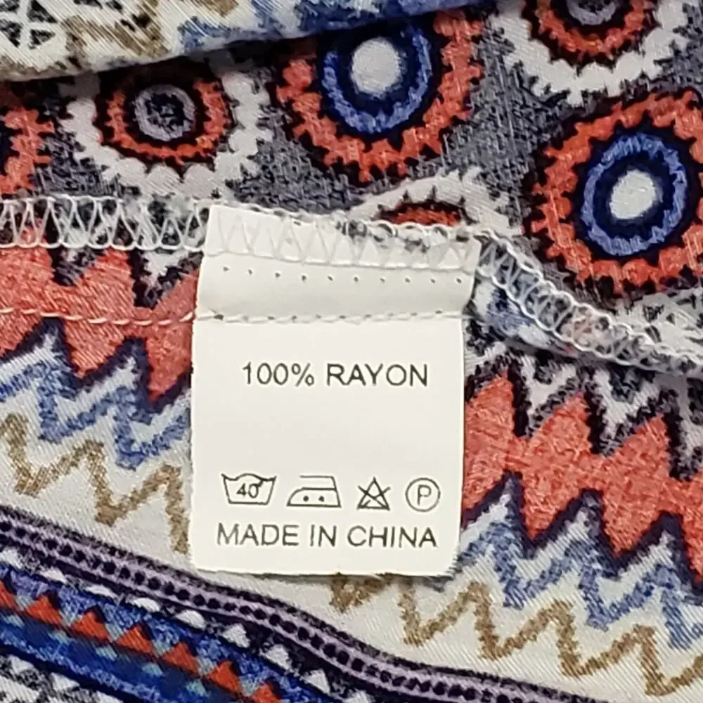 Valija Medallion Print‎ Patchwork Flare Sleeve Mini Dress Medium Multicolor Boho